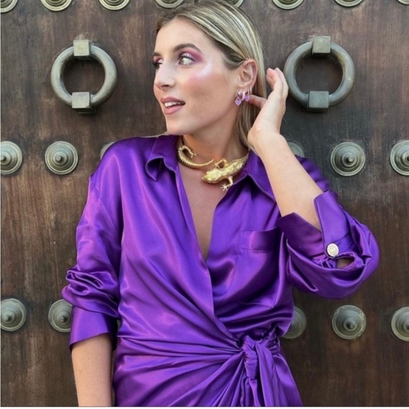 Zara purple satin tie side mini dress - Picture 3 of 13